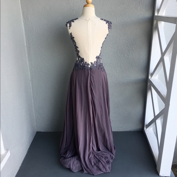Lavender Grayish Lace Maxi Illusion Dress Size 4 - Picture 5 of 8